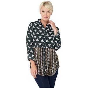 Tolani Womens Boho Eclectic 100% Silk Button Down Tunic Top Size Medium